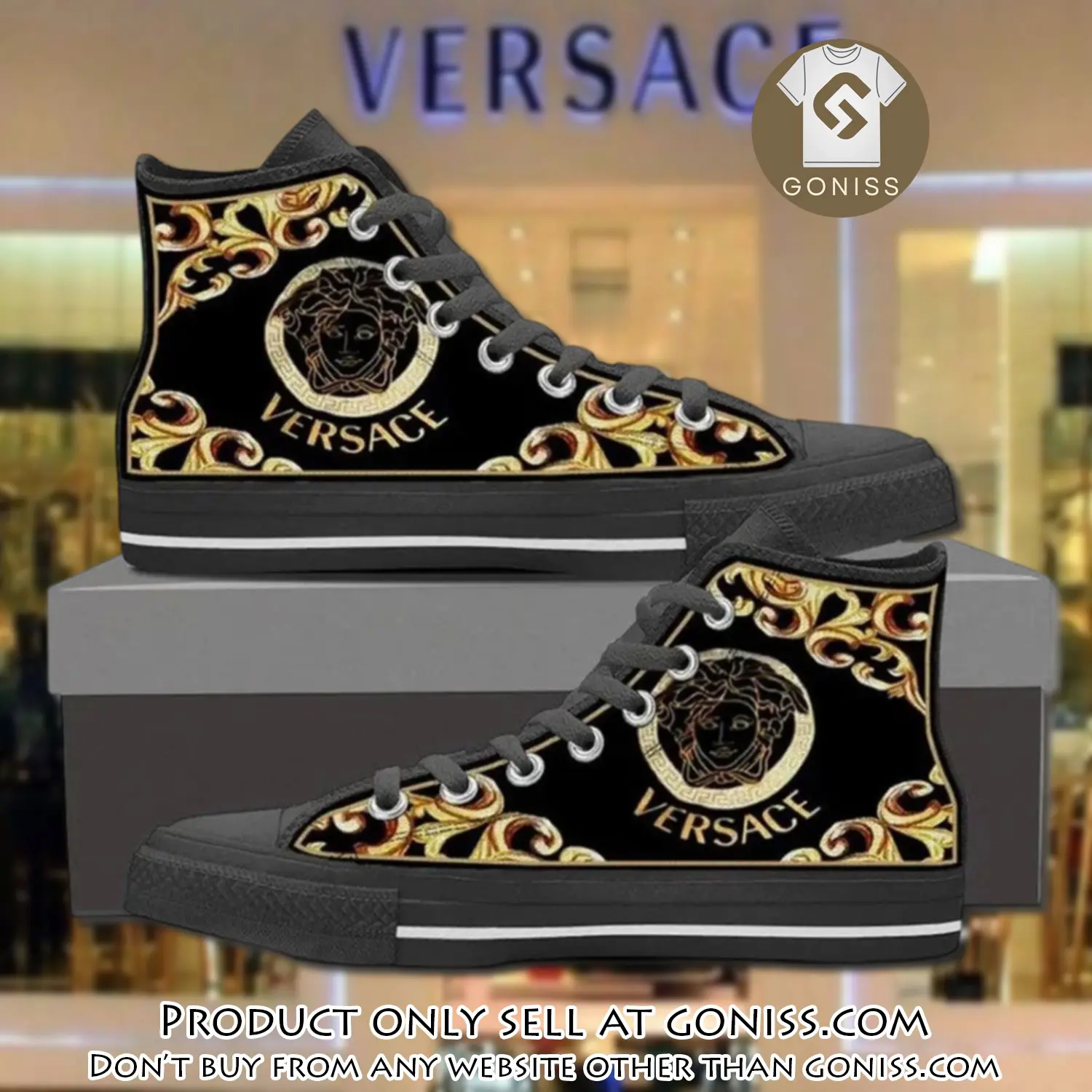 Versace medusa golden black high top canvas shoes luxury brand gifts for men women gn5744992